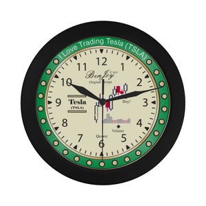 Stock Market Chart Design Tesla (TSLA) Elegant Black Wall Clock By BenJoy