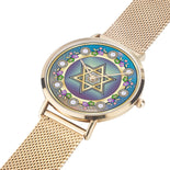 Gold Star Of David Blue And Purple Floral Watch By BenJoy