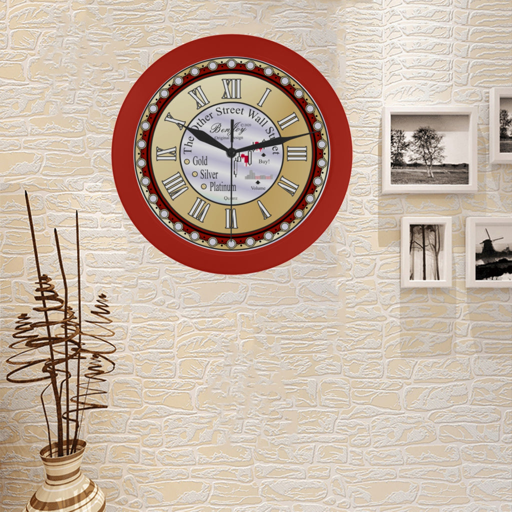 Wall Street Chart Design Gold Silver Platinum Elegant Red Wall Clock By BenJoy