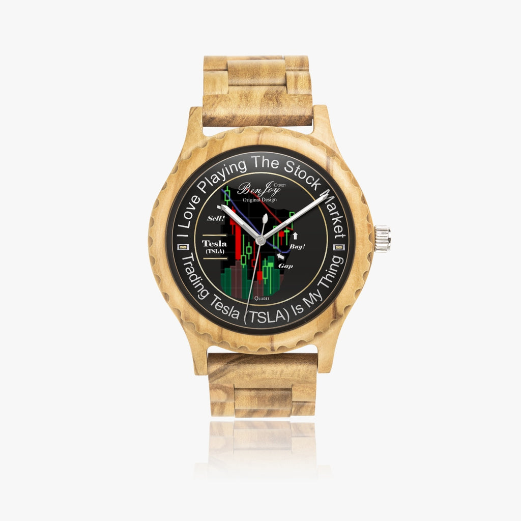 Wall Street Chart "Tesla"  Italian Olive Lumber Wooden Watch By Benjoy