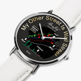Stock Market Chart "Amazon" Ultra-Thin Leather Strap Watch (Silver) By BenJoy