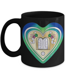 Blue And Green Gold Heart Ten Commandments Floral Mug By BenJoy