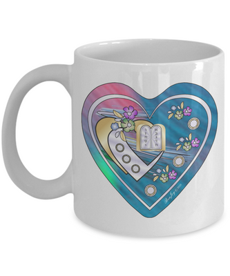 Blue Heart Judaica Floral Mug By BenJoy