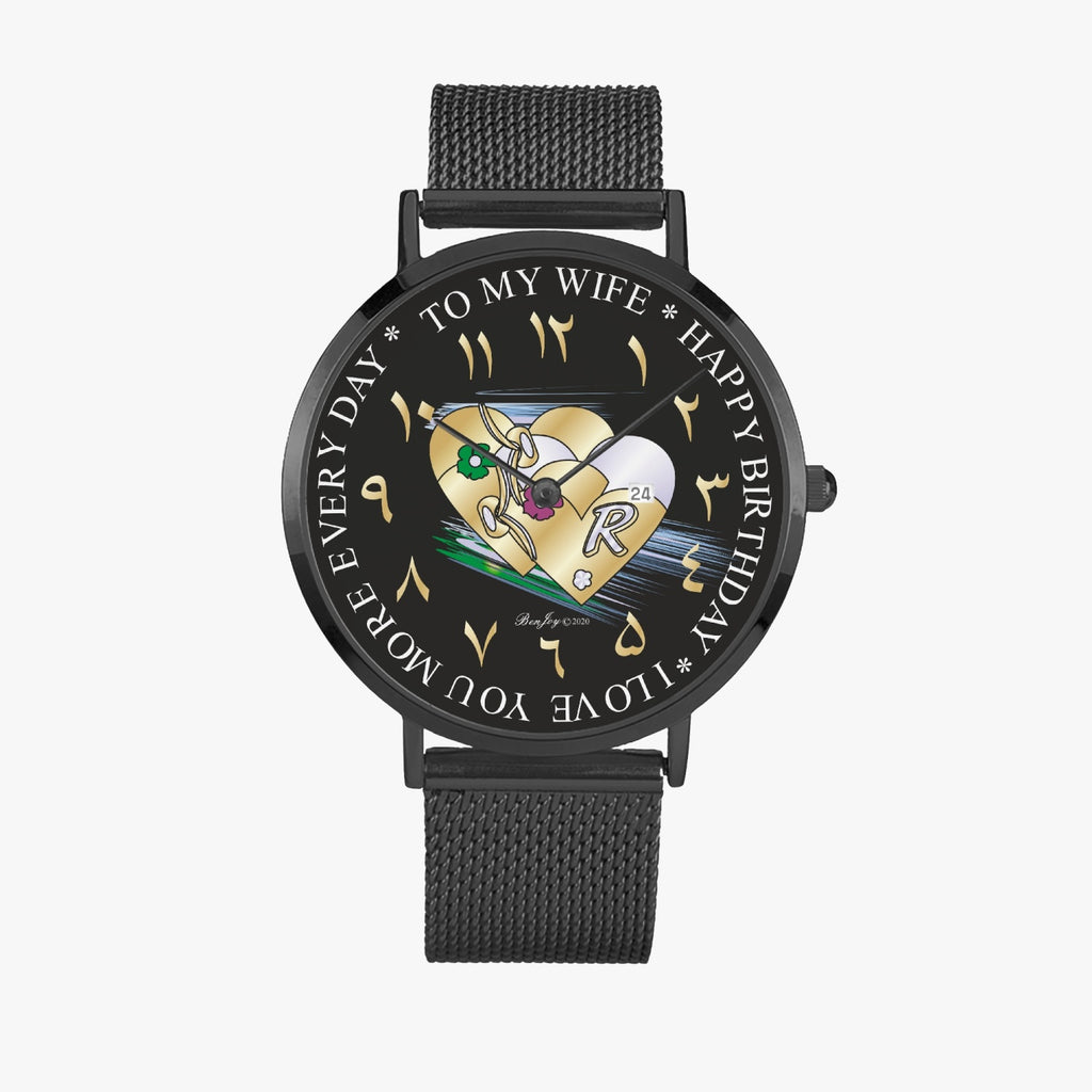 167. Arabic Heart Personalize "Initial R" Watch By Benjoy