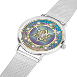 Gold Star Of David Blue And Purple Floral Watch By BenJoy