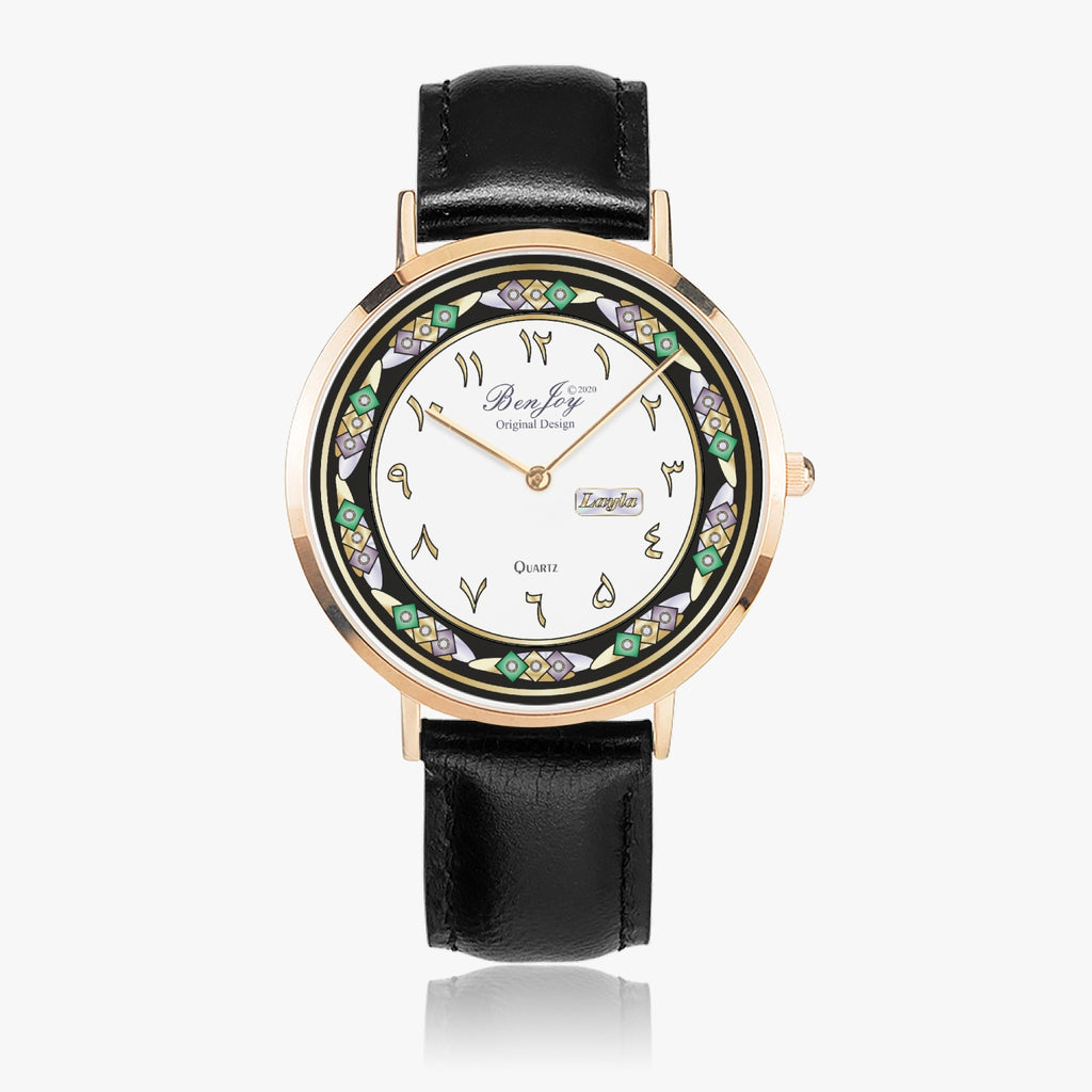 Arabic "Name" Ultra-Thin Leather Strap Quartz Watch (Rose Gold) By BenJoyr