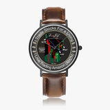Stock Market "Amazon" Design Ultra-Thin Leather Strap Watch (Black) By BenJoy