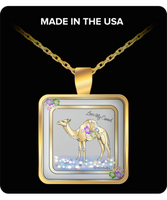 Love My Camel Flower Gold Square Necklace By: Benjoy