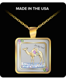 Love My Camel Flower Gold Square Necklace By: Benjoy