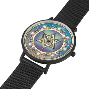 Gold Star Of David Blue And Purple Floral Watch By BenJoy