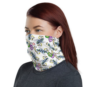 Blue And Purple Flower White Neck Gaiter