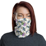 Blue And Purple Flower White Neck Gaiter