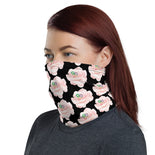 Pink Flower Black Neck Gaiter