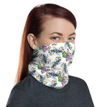 Blue And Purple Flower White Neck Gaiter