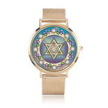 Gold Star Of David Blue And Purple Floral Watch By BenJoy