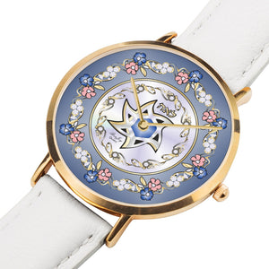 Flower Lining Star Of David Personalized Blue Watch By BenJoy