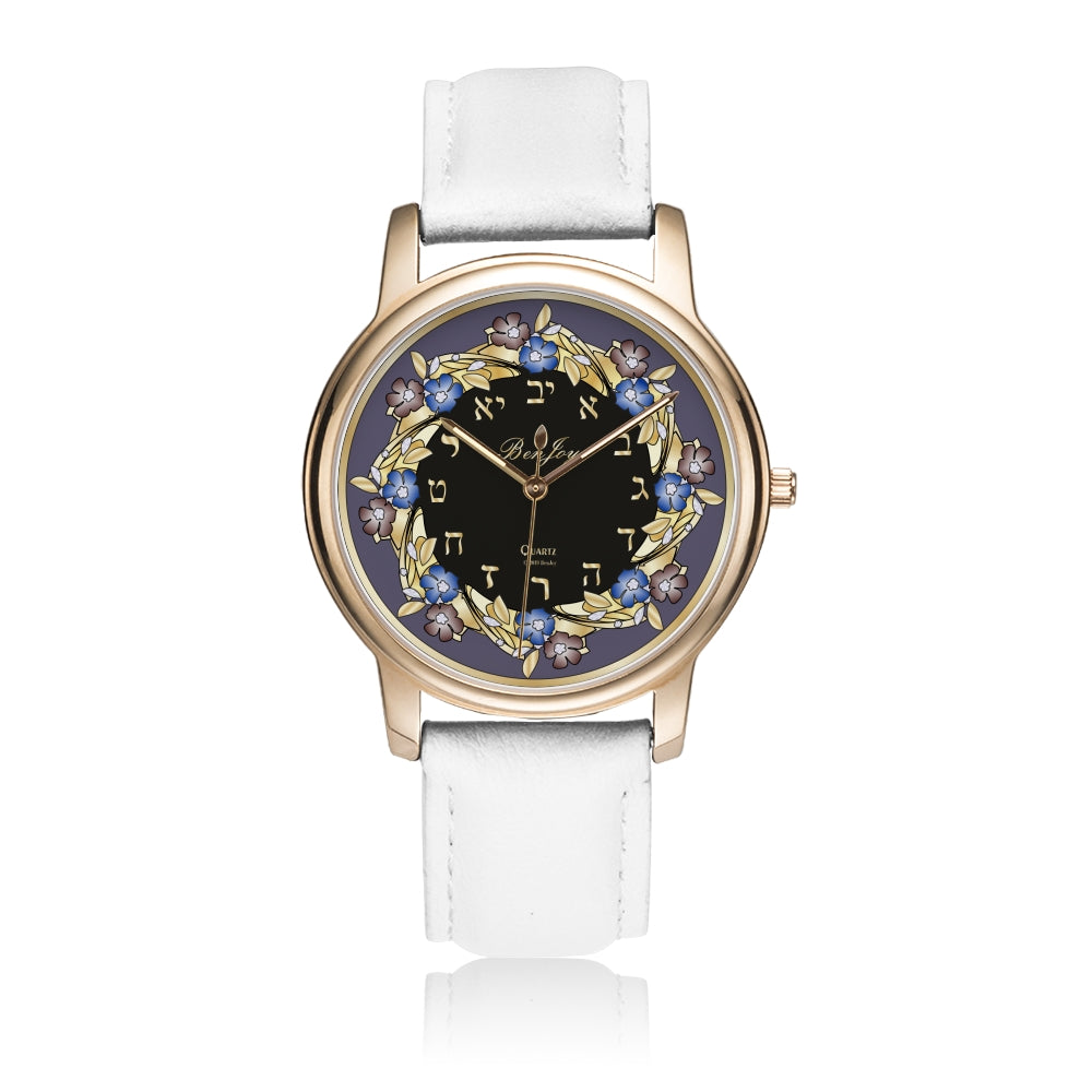 Round Floral Judaica Watch By BenJoy
